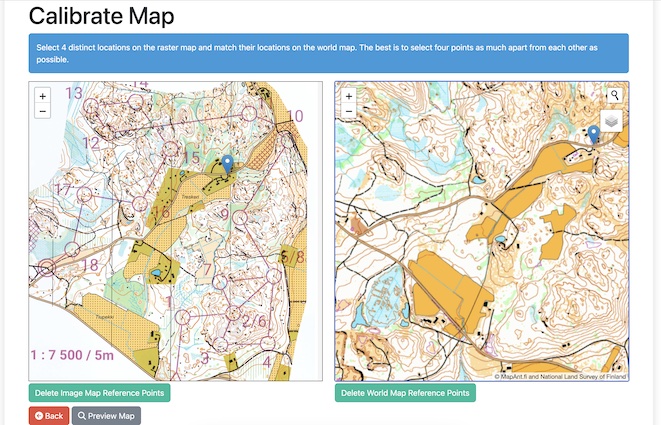 Calibrating a map on Routechoices dashboard