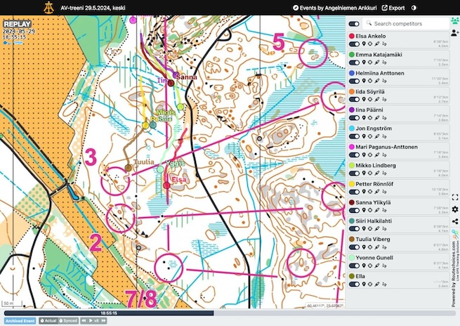 Watching the replay of an event on a Routechoices